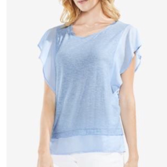 VINCE CAMUTO | Mixed Media top w/ flutter sleeve - Picture 1 of 7